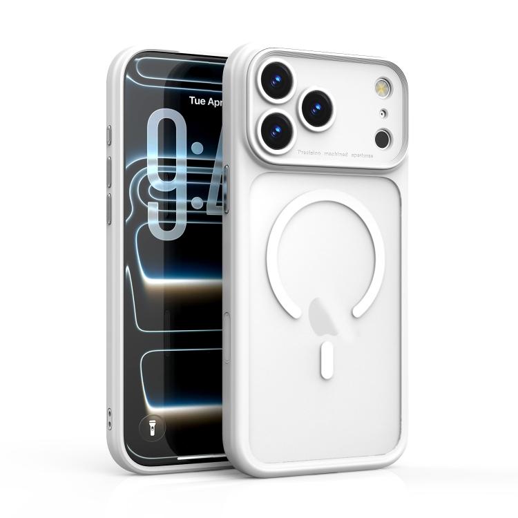 For iPhone 17 Pro Max Precision Hole PC Transparent Shockproof Magnetic Phone Case(White)