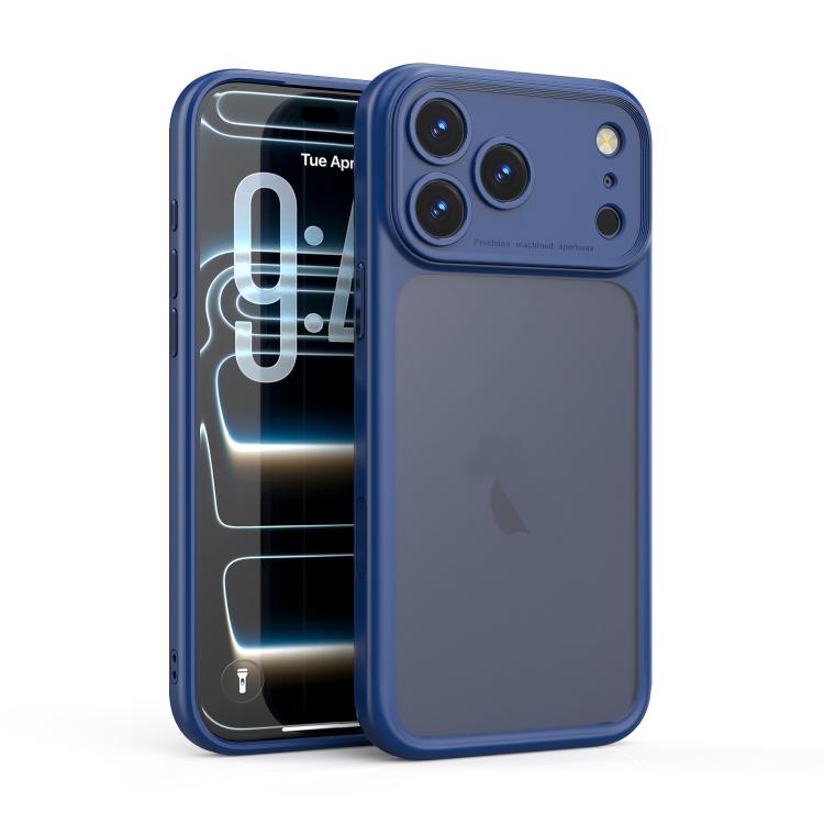 For iPhone 17 Pro Max Precision Hole PC Transparent Shockproof Phone Case(Blue)