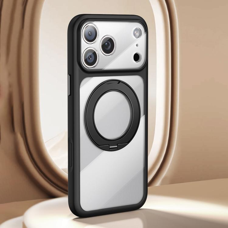For iPhone 17 Pro Max Precision Hole Skin-Feel Magnetic Holder Phone Case with AI Shutter Button(Black)