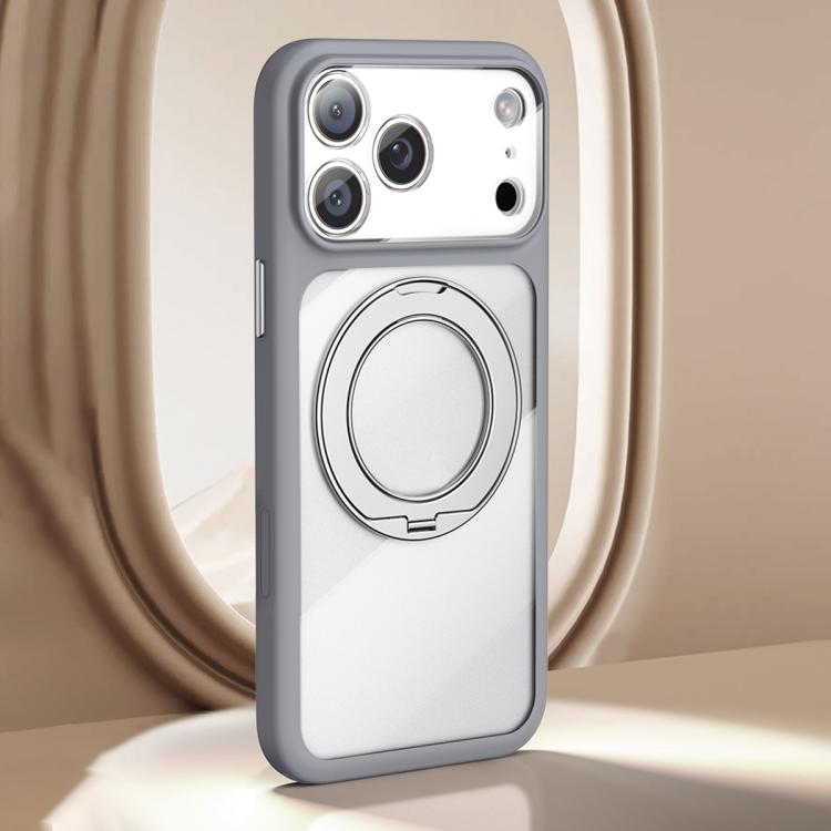 For iPhone 17 Pro Max Precision Hole Skin-Feel Magnetic Holder Phone Case with AI Shutter Button(Grey)