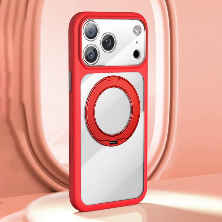 For iPhone 17 Pro Max Precision Hole Skin-Feel Magnetic Holder Phone Case with AI Shutter Button(Red)