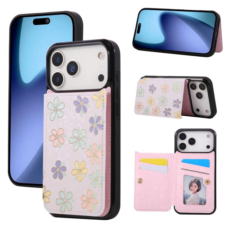 For iPhone 17 Pro Max Printed Double Buckle RFID Anti-theft Phone Case(Blossoming Flowers)