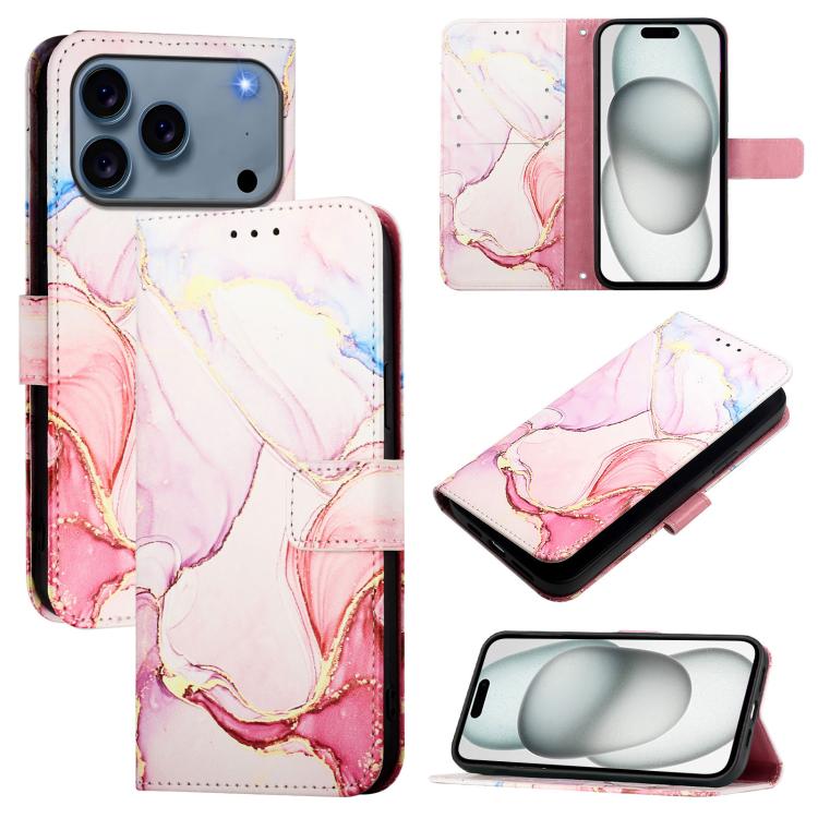 For iPhone 17 Pro Max PT003 Marble Pattern Flip Leather Phone Case(Rose Gold)