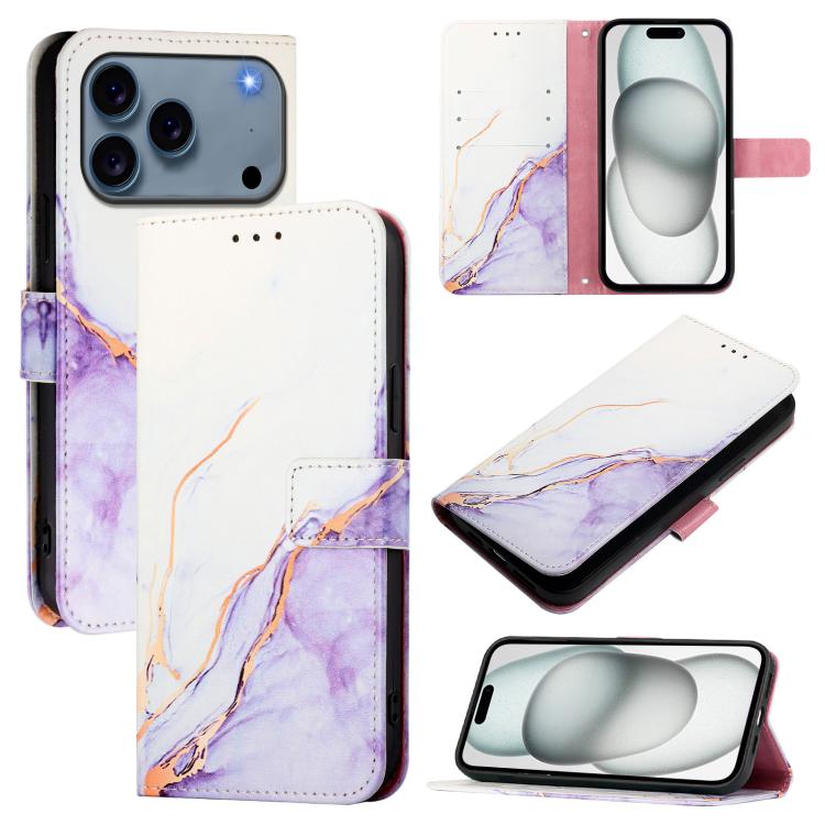 For iPhone 17 Pro Max PT003 Marble Pattern Flip Leather Phone Case(White Purple)
