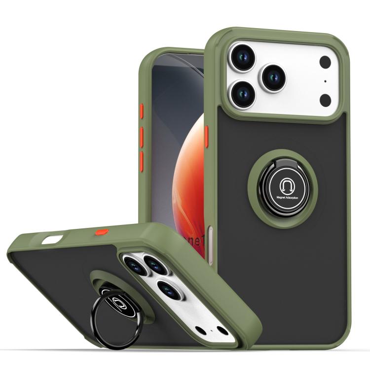 For iPhone 17 Pro Max Q Shadow 1 Series TPU + PC Phone Case with Ring(Army Green)