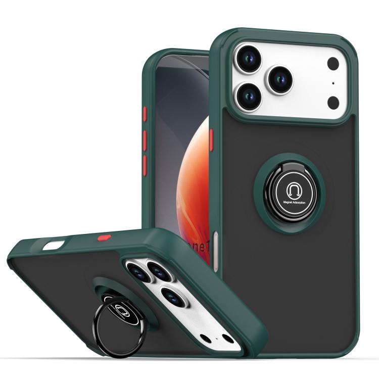 For iPhone 17 Pro Max Q Shadow 1 Series TPU + PC Phone Case with Ring(Dark Green)