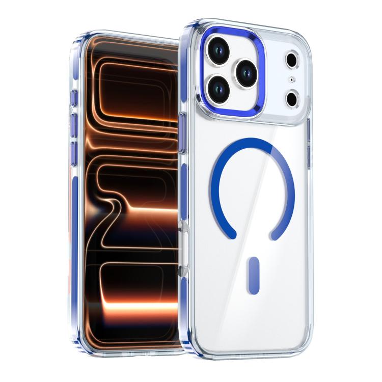 For iPhone 17 Pro Max Qicai Two-color Transparent Magnetic Phone Case(Blue)