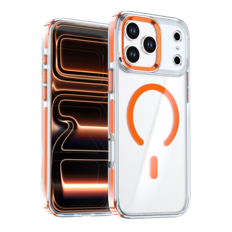 For iPhone 17 Pro Max Qicai Two-color Transparent Magnetic Phone Case(Orange)