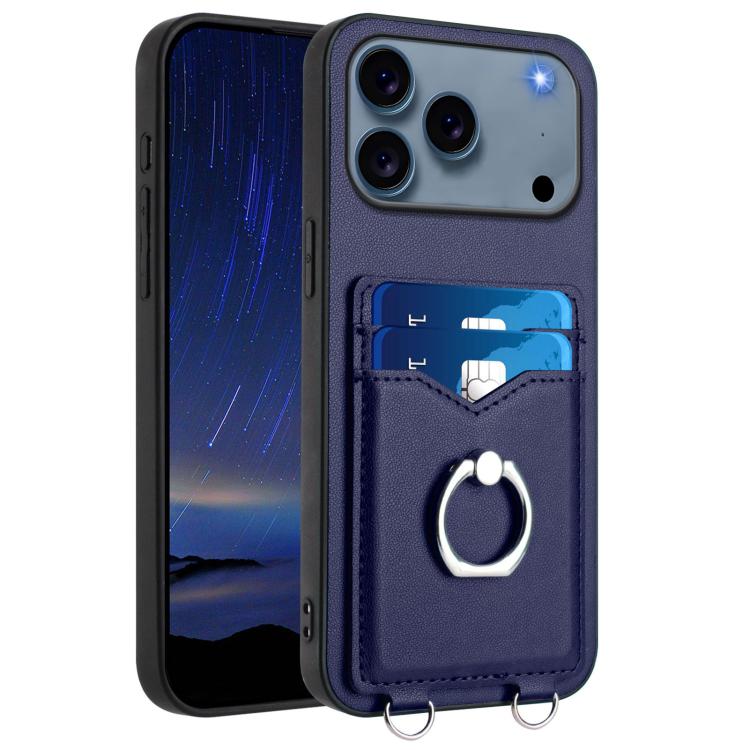 For iPhone 17 Pro Max R20 Ring Card Holder Phone Case(Blue)