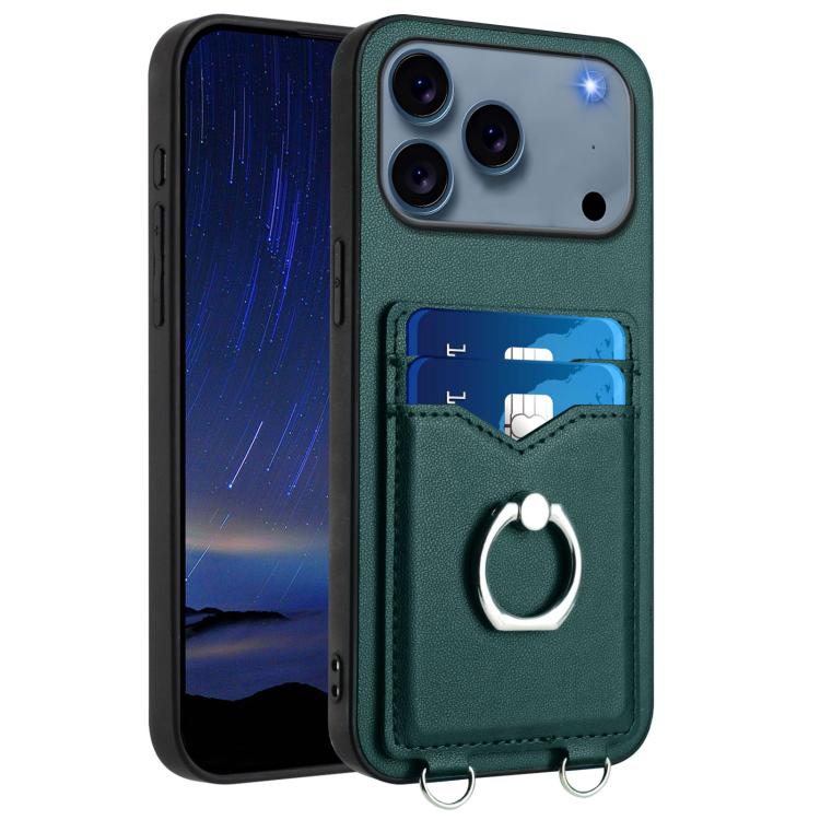 For iPhone 17 Pro Max R20 Ring Card Holder Phone Case(Green)