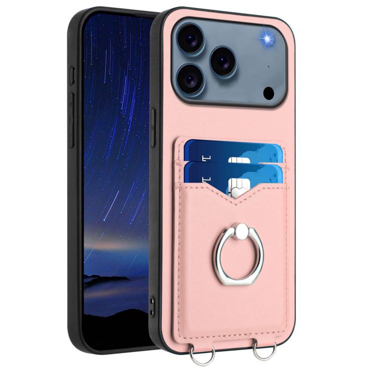 For iPhone 17 Pro Max R20 Ring Card Holder Phone Case(Pink)