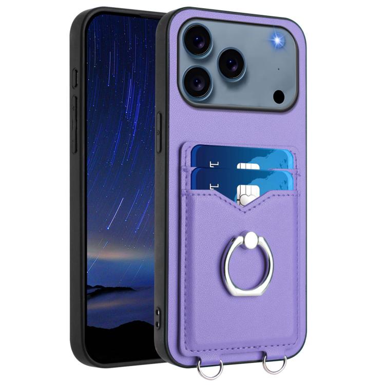 For iPhone 17 Pro Max R20 Ring Card Holder Phone Case(Purple)