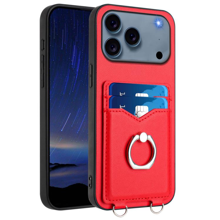 For iPhone 17 Pro Max R20 Ring Card Holder Phone Case(Red)