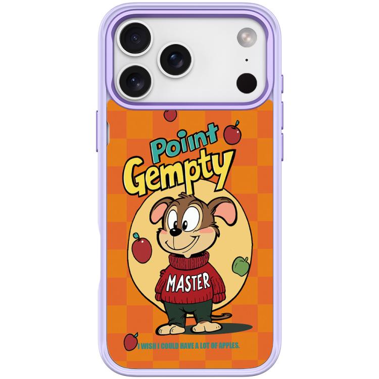 For iPhone 17 Pro Max Red Green Apple Dog Pattern Magnetic Phone Case(Light Purple)