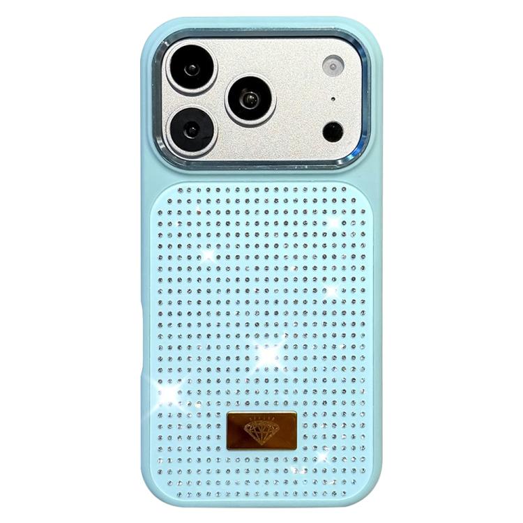 For iPhone 17 Pro Max Resin Rhinestones Metal Emblem TPU + PC Shockproof Phone Case(Blue)