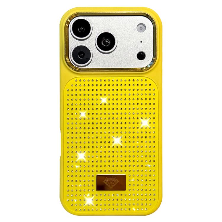 For iPhone 17 Pro Max Resin Rhinestones Metal Emblem TPU + PC Shockproof Phone Case(Green)