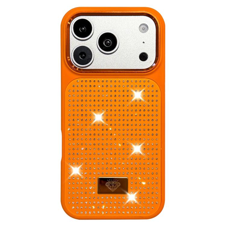 For iPhone 17 Pro Max Resin Rhinestones Metal Emblem TPU + PC Shockproof Phone Case(Orange)