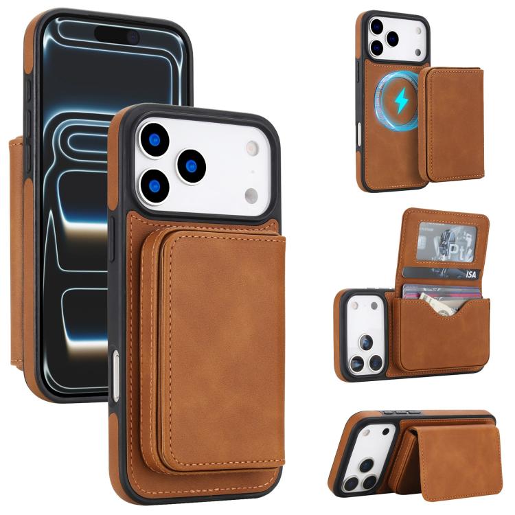 For iPhone 17 Pro Max Retro Faux Leather Detachable Magnetic Wallet Bag RFID Blocking Phone Case(Brown)