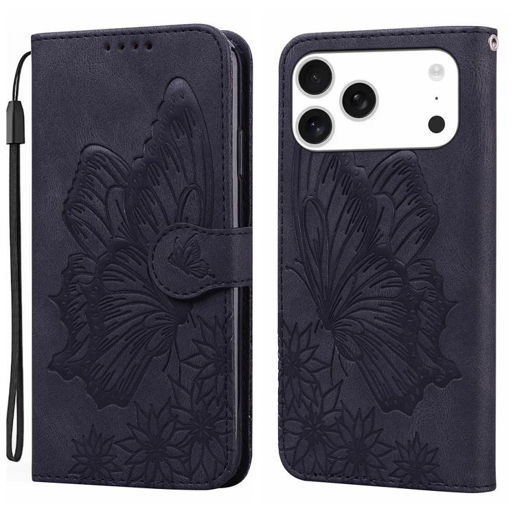 For iPhone 17 Pro Max Retro Skin Feel Butterflies Embossing Horizontal Flip Leather Phone Case(Black)