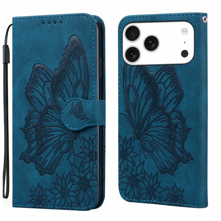 For iPhone 17 Pro Max Retro Skin Feel Butterflies Embossing Horizontal Flip Leather Phone Case(Blue)