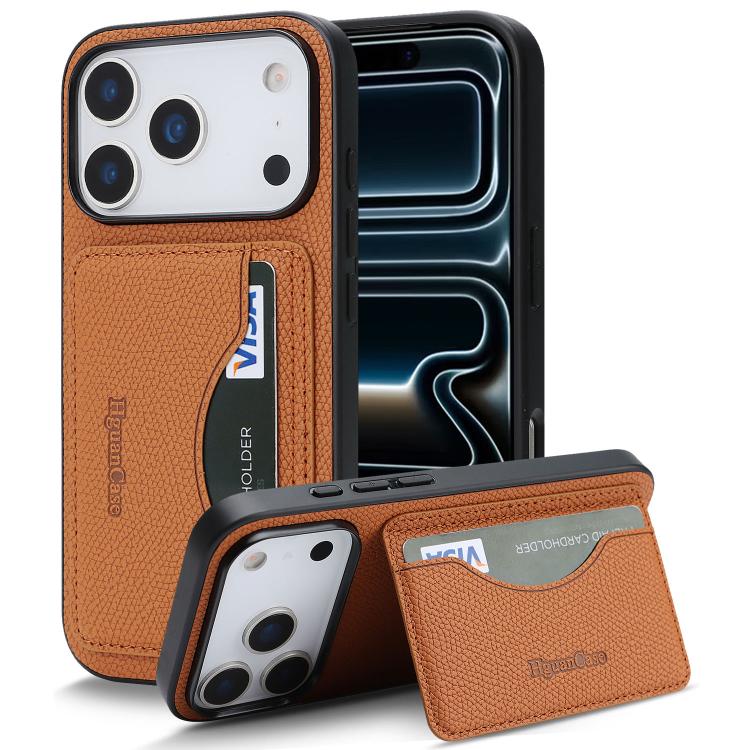 For iPhone 17 Pro Max Retro Vegan Leather Magnetic Card Holder Back Phone Case(Brown)