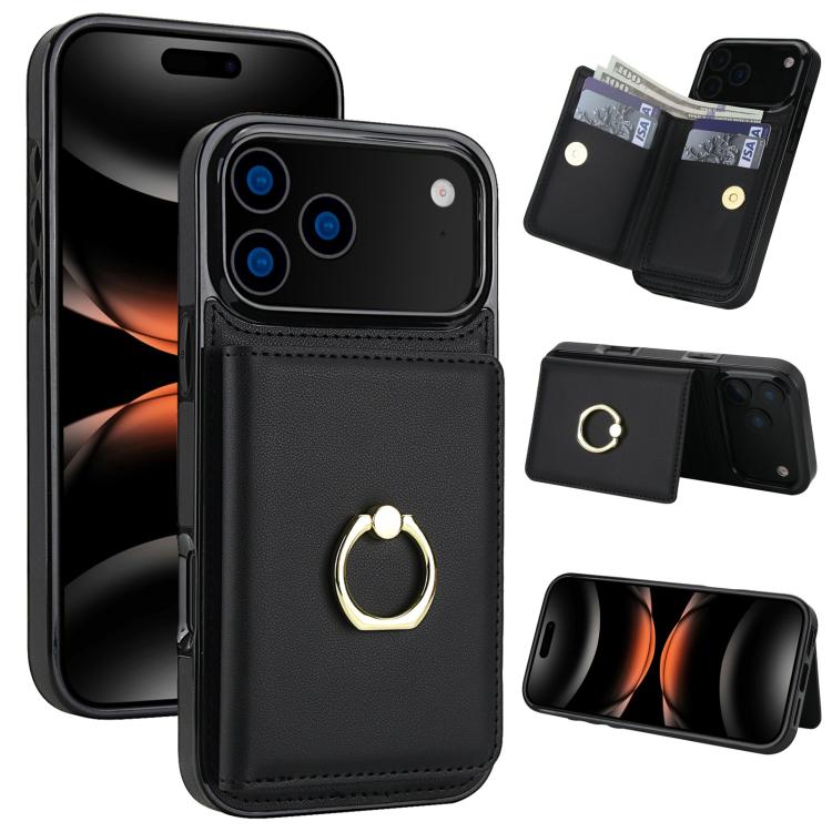 For iPhone 17 Pro Max RFID Anti-theft Card Ring Holder Phone Case(Black)