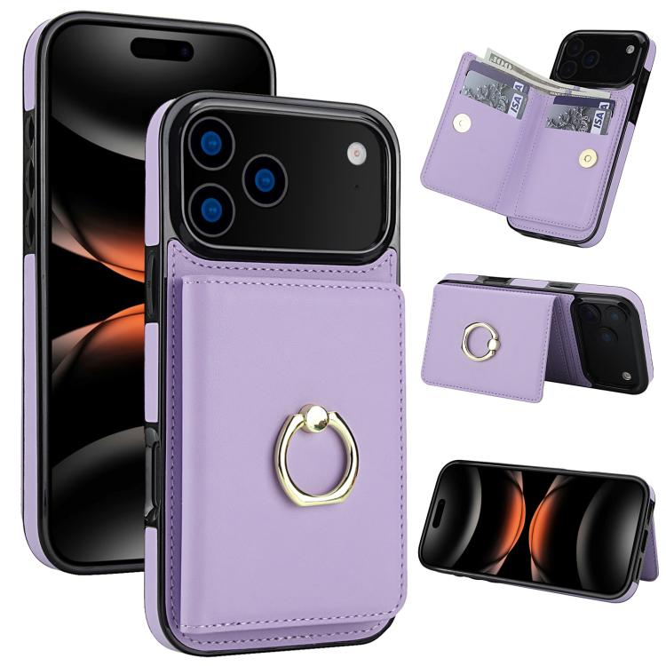 For iPhone 17 Pro Max RFID Anti-theft Card Ring Holder Phone Case(Purple)