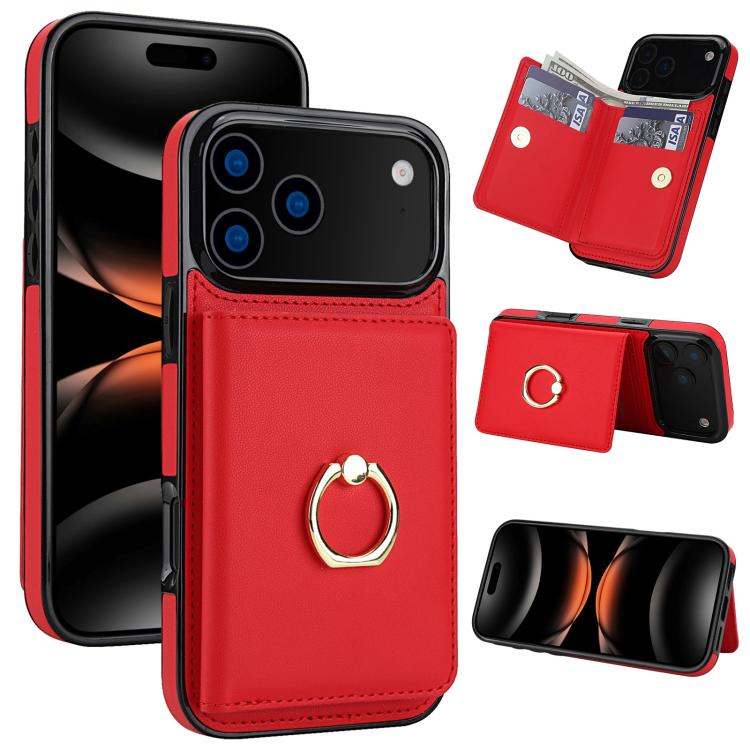 For iPhone 17 Pro Max RFID Anti-theft Card Ring Holder Phone Case(Red)