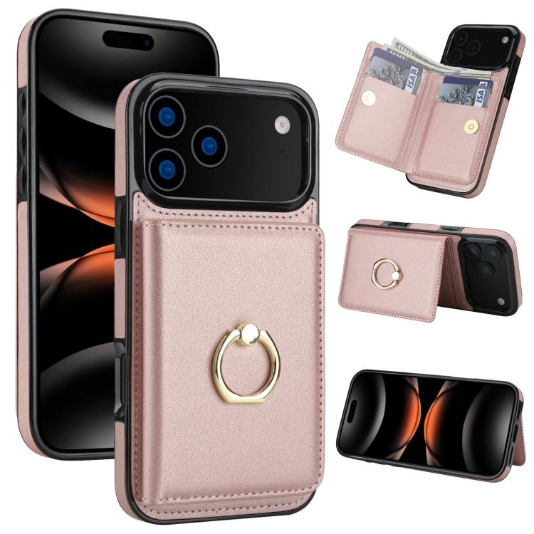 For iPhone 17 Pro Max RFID Anti-theft Card Ring Holder Phone Case(Rose Gold)