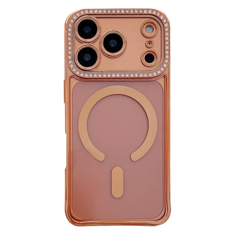 For iPhone 17 Pro Max Rhinestone Clear Acrylic Electroplated Magnetic Phone Case(Orange)