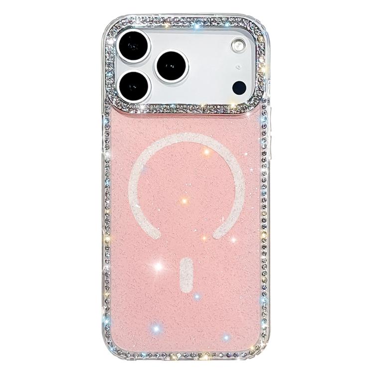 For iPhone 17 Pro Max Rhinestone Dual-side IMD PC Hybrid TPU Magnetic Phone Case(Glitter Light Pink)