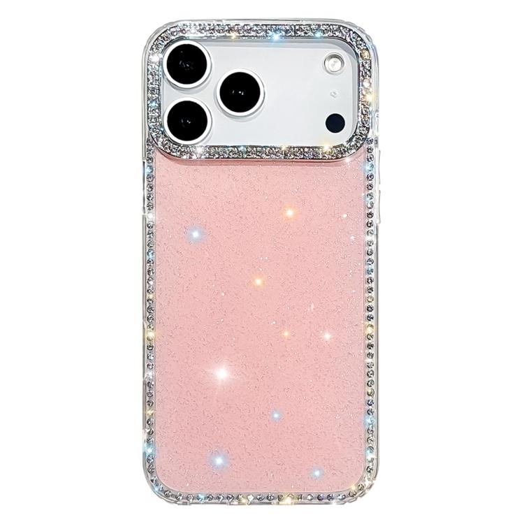 For iPhone 17 Pro Max Rhinestone Dual-side IMD PC Hybrid TPU Phone Case(Glitter Light Pink)