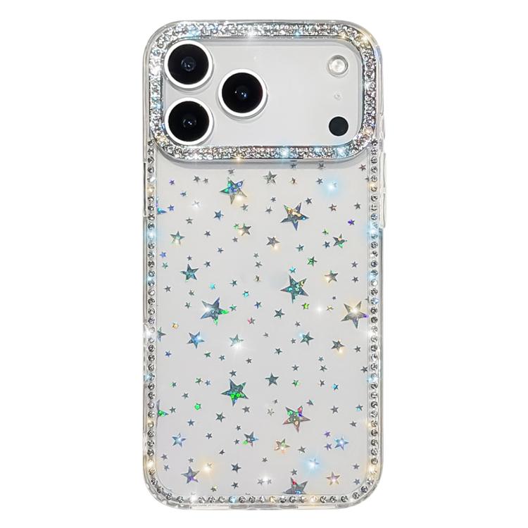 For iPhone 17 Pro Max Rhinestone Dual-side IMD PC Hybrid TPU Phone Case(Stars Transparent)