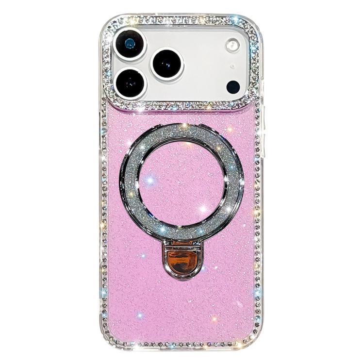 For iPhone 17 Pro Max Rhinestone Glitter Kickstand Dual-side IMD Phone Case(Glitter Light Purple)