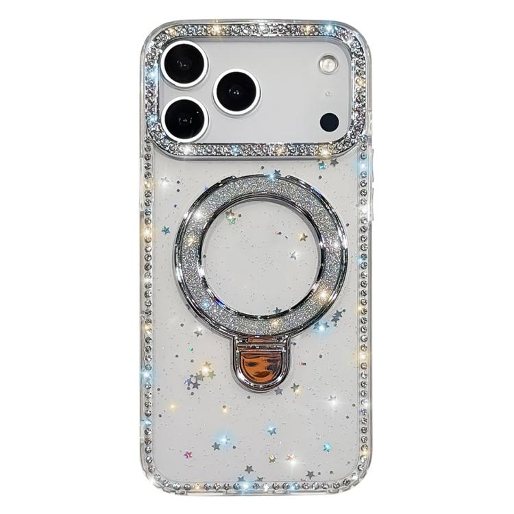For iPhone 17 Pro Max Rhinestone Glitter Kickstand Dual-side IMD Phone Case(Glitter Stars)