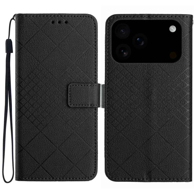 For iPhone 17 Pro Max Rhombic Grid Texture Leather Phone Case(Black)