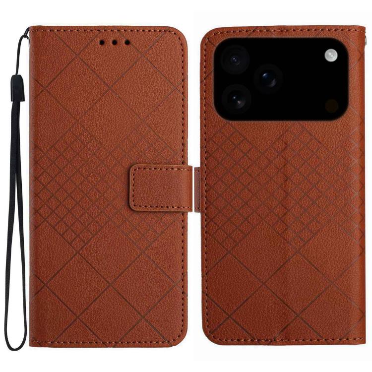 For iPhone 17 Pro Max Rhombic Grid Texture Leather Phone Case(Brown)