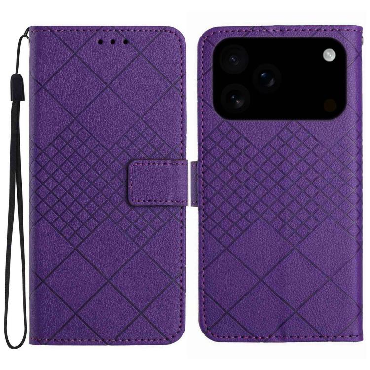 For iPhone 17 Pro Max Rhombic Grid Texture Leather Phone Case(Purple)