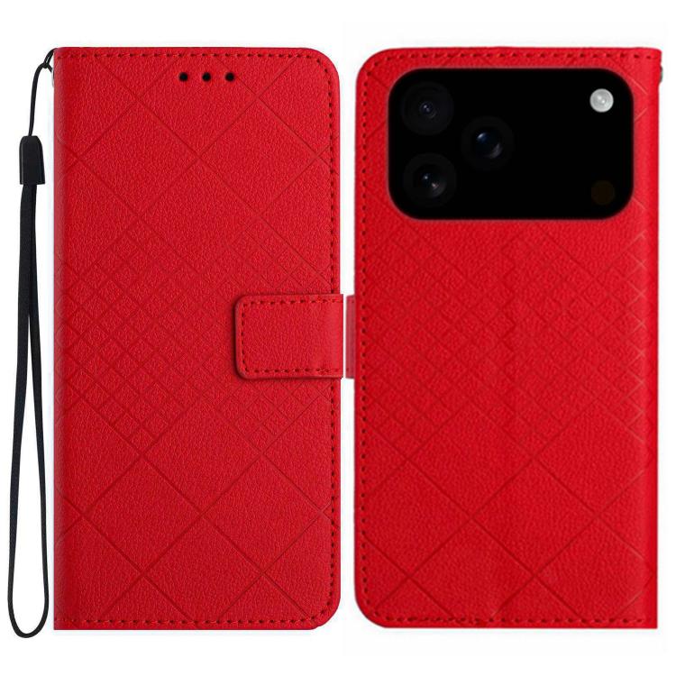 For iPhone 17 Pro Max Rhombic Grid Texture Leather Phone Case(Red)