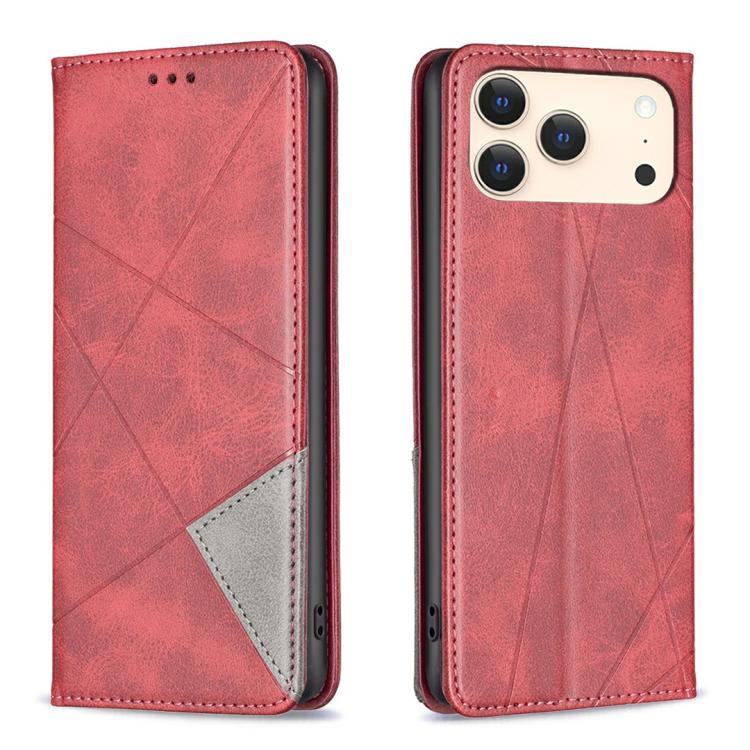 For iPhone 17 Pro Max Rhombus Texture Magnetic Leather Phone Case(Red)
