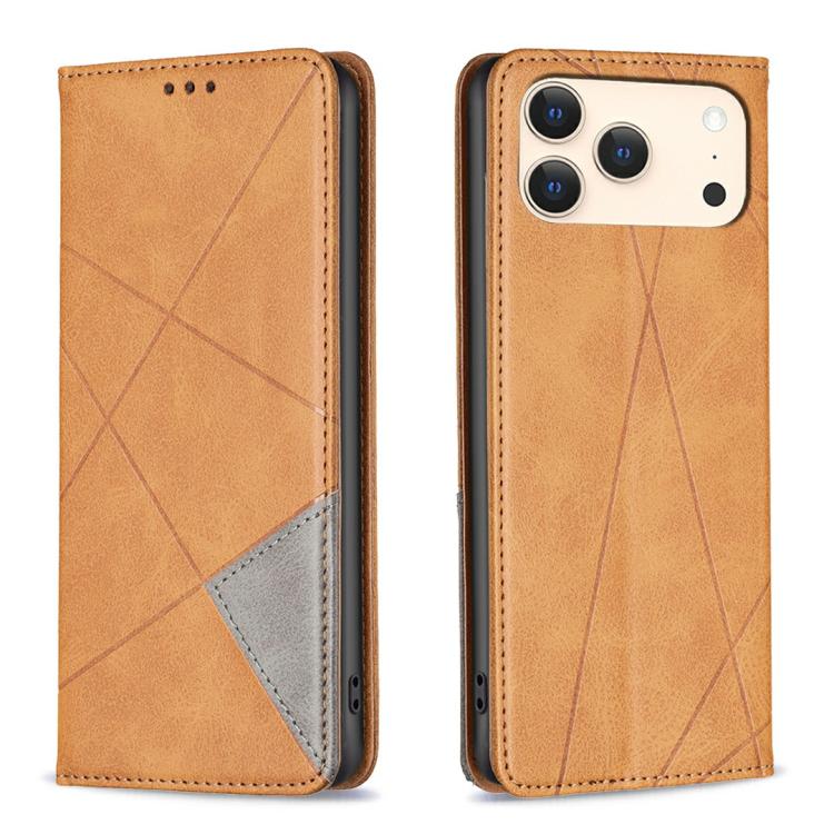 For iPhone 17 Pro Max Rhombus Texture Magnetic Leather Phone Case(Yellow)