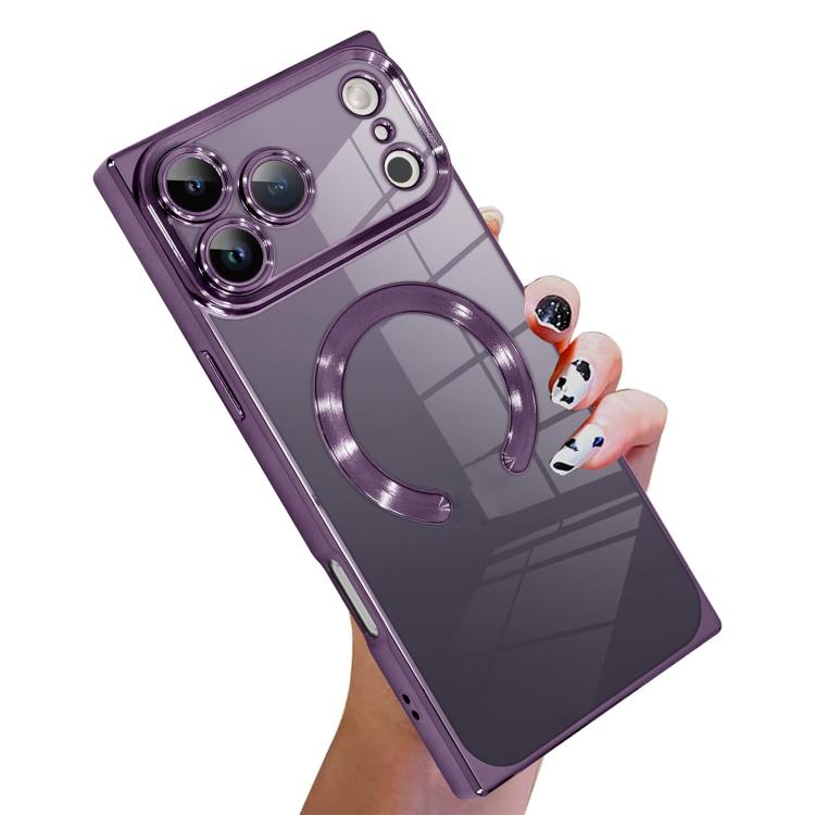 For iPhone 17 Pro Max Right Angle Square Electroplated CD Pattern TPU MagSafe Phone Case(Dark Purple)