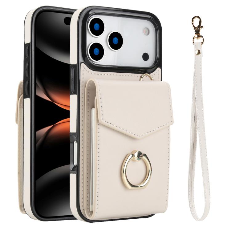 For iPhone 17 Pro Max Ring Holder RFID Card Slot Phone Case(Beige)