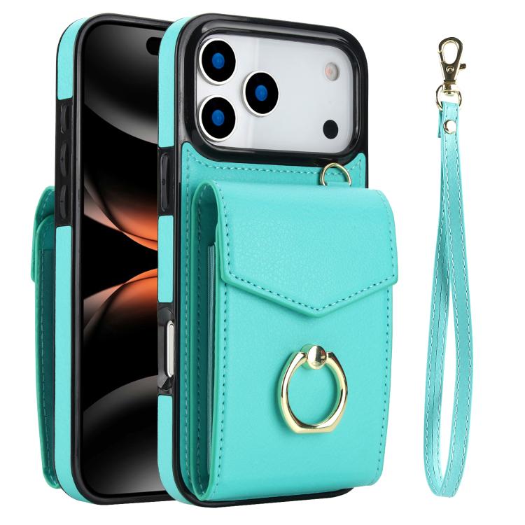 For iPhone 17 Pro Max Ring Holder RFID Card Slot Phone Case(Mint Green)