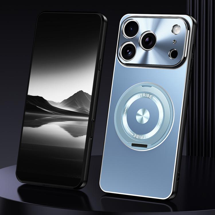 For iPhone 17 Pro Max Rotating Holder Frosted Metal Phone Case(Blue)