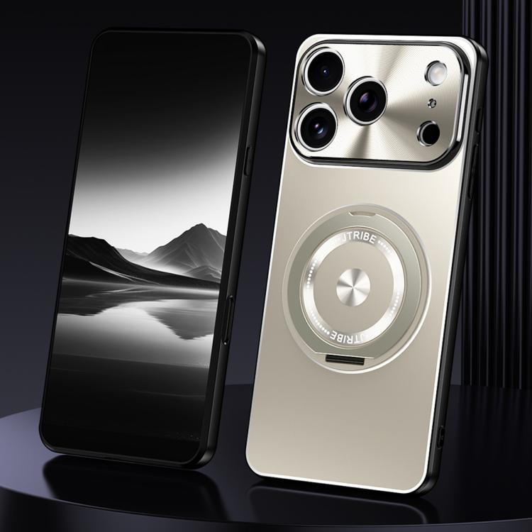 For iPhone 17 Pro Max Rotating Holder Frosted Metal Phone Case(Titanium)