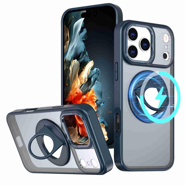 For iPhone 17 Pro Max Rotating Ring Magnetic Holder Phone Case(Blue)