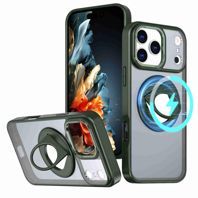 For iPhone 17 Pro Max Rotating Ring Magnetic Holder Phone Case(Green)