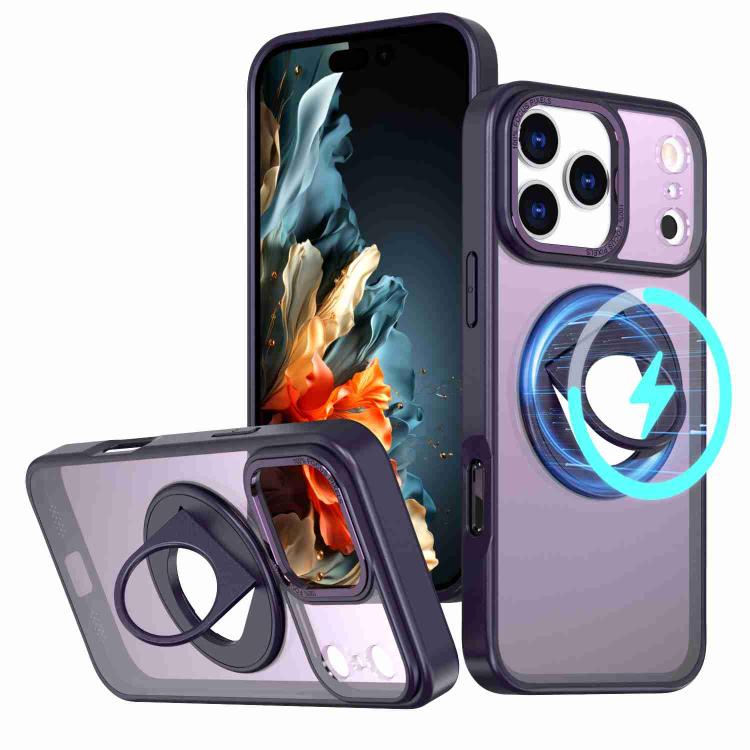 For iPhone 17 Pro Max Rotating Ring Magnetic Holder Phone Case(Purple)