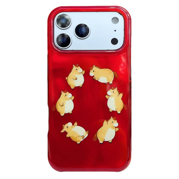 For iPhone 17 Pro Max Rounded Edge IMD Pattern TPU Phone Case(New Year Red Horses)